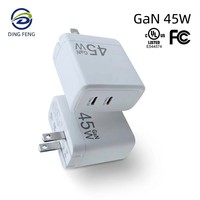 Cargador Rápido GaN con Certificación UL FCC CUL CB, PD 45W, Puertos USB-C Dobles, Adaptador de Corriente para Teléfono Móvil y Portátil, Estándar Estadounidense