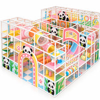 Structure de jeu intérieure pour enfants de haute qualité sur le thème du panda pastel, avec piscine à balles, toboggan, tunnel d'escalade, structure personnalisée