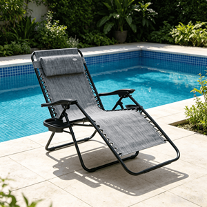 Silla de Exterior <span class=keywords><strong>Plegable</strong></span> Extra Grande y Resistente con Portavasos, <span class=keywords><strong>Tumbona</strong></span> Reclinable con Marco de Acero Inoxidable, Silla de Gravedad Cero - Product Image 6