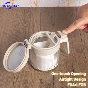 Contenitori in Vetro Rotondi da 300ml per Condimenti, <span class=keywords><strong>Sale</strong></span> e <span class=keywords><strong>Zucchero</strong></span> con Manico in Plastica e Coperchio Automatico, Utensili da Cucina all'Ingrosso - Product Image 3