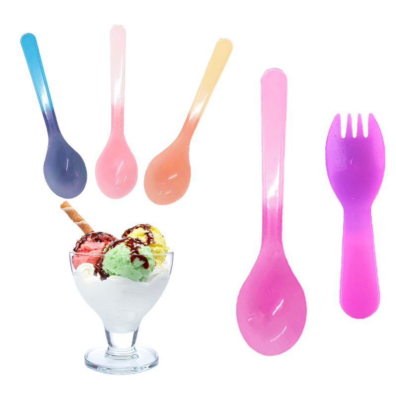OEM меняющая цвет замороженный йогурт красочная Прозрачная пластиковая ложка для мороженого