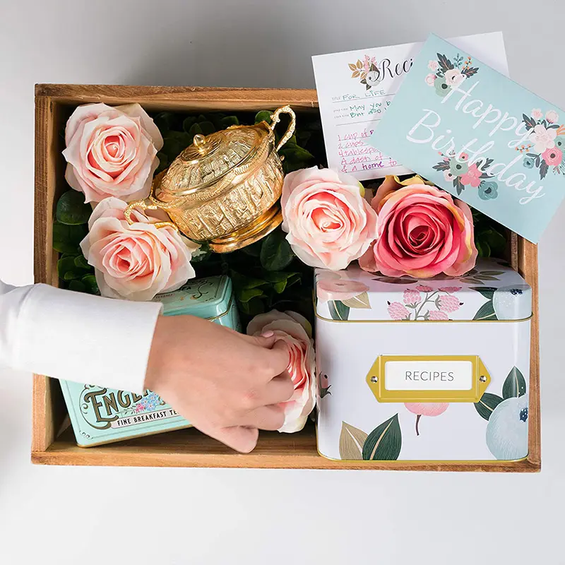 Custom quality gift boxes fashion white colorful metal card decorative recipe box