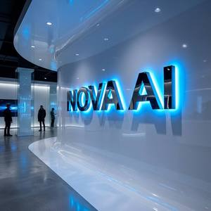 Enseigne de bureau moderne en acier inoxydable 3D rétroéclairée, métal brossé argenté, avec halo LED, pour l'image de marque d'entreprise - Product Image 1