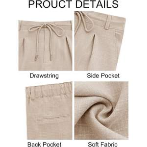 2025 Men's Casual Tapered <b>Chino</b> Pants 100% Cotton <b>Elastic</b> <b>Waist</b> Drawstring Loose Fit Anti-Wrinkle Zipper Decoration Size XL - Product Image 3