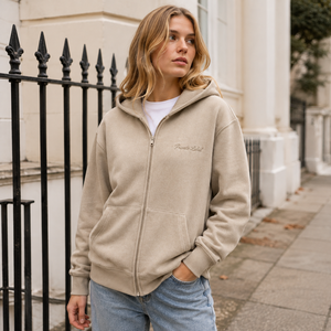 Custom Logo <strong>Hoodie</strong> Manufacturer <strong>Beige</strong> Heavyweight Oversized <strong>Mens</strong> Minimalist Cotton Blend Drop Shoulder Zip up <strong>Hoodie</strong> - Product Image 2