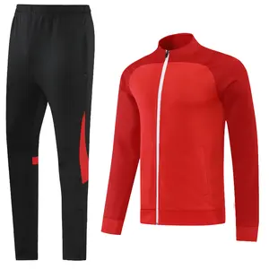 Cheap Long Sleeve Football Jacket Set Tailândia Qualidade Full zipper Manchester-U Red Soccer Tracksuits Para homens