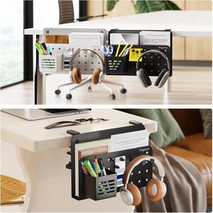 Ou Shumei Desktop Storage Rack Carbon Steel Pegboard <b>Clip</b> On Organizer With <b>Hooks</b> For Office Supplies And Headphones - Product Image 4