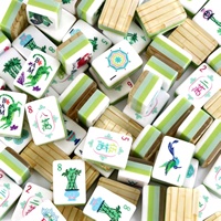 Tuiles artisanales en bambou à grain de bois avec bordure feuillagée, motif floral tropical vert, édition Mahjong
