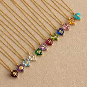 Collar con Colgante <span class=keywords><strong>de</strong></span> Corazón <span class=keywords><strong>de</strong></span> Cristal con 12 Piedras <span class=keywords><strong>de</strong></span> Nacimiento, Mini Animal Marino, <span class=keywords><strong>Cadena</strong></span> Delgada Dorada para Mujer, Joyería con Tema Oceánico para Cumpleaños - Product Image 1