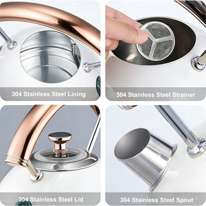 Bouilloire électrique <span class=keywords><strong>sans</strong></span> fil rétro 1,7 L en acier inoxydable 2200W à ébullition rapide avec thermomètre et arrêt automatique (Blanc/Doré) pour usage hôtelier - Product Image 5