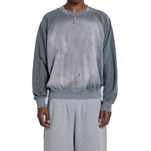Sudadera de cuello redondo para hombre, estilo streetwear, de gramaje alto, 100% algodón, con lavado ácido, efecto desgastado, agrietado y descolorido por el sol, estilo vintage, personalizada. - Product Image 2