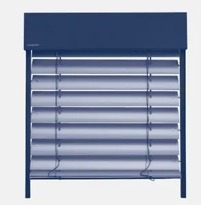Motorized Outdoor Electric Venetian Blinds Metal Aluminum External Window Blinds with Remote Control Guide Rail
