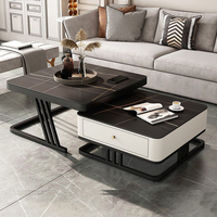 Table basse carrée moderne de luxe en marbre et bois noir, ensemble de meubles multifonctionnels extensibles en métal doré pour salon, design en verre