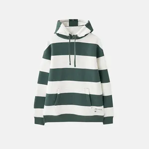 OEM Wholesale Custom Baggy Basic Pullover Green And White Striped Two Tone Hoodie Hoody Jacket For Men