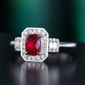 แหวนพลอยทับทิมสีแดงเลือดนก SGARIT เครื่องประดับแฟชั่น แหวนทองคำขาว 18K น้ำหนัก 1.14 กะรัต พลอยทับทิมแท้ธรรมชาติ แหวนแต่งงานสไตล์วินเทจ - Product Image 3