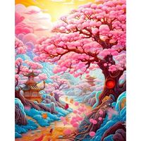 Chenistory Peinture Diamant 5D Arbre de Cerisier Décoration Maison Cadeau Artisanat en Strass Paysage Kit Complet de Peinture Diamant Ronde