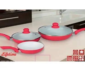 20/24/28cm cerâmica-mármore revestimento fry pan conjunto 5pc na cor vermelha mate