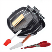 MIXWARES Ensemble de spatules et brosses pliables en acier au carbone avec manche en bois, résistantes à la chaleur, écologiques, pour grillades, steaks, œufs, camping