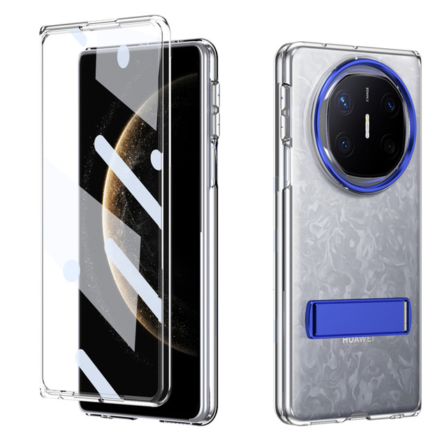 Anti Yellow High Definition Transparent Tempered Glass Metal Bracket Hard PC Folding Phone case for Huawei Mate 3-X5/X6/XT