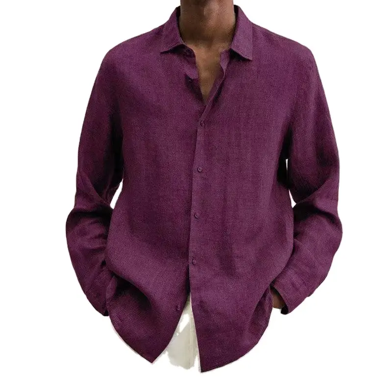 High quality slim cordu shirt long sleeve large size Color Plus Size Summer Cotton Linen Men's Shirt