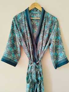 Robe kimono en soie pour femme, imprimé floral bohème, col en V, manches trois quarts, coupe ample, respirante, tissée, pour l'été, longueur midi - Product Image 2