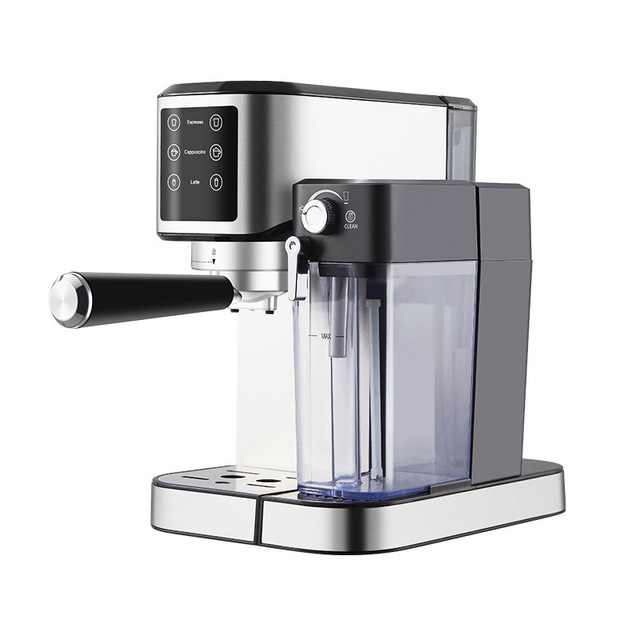 Italian Small Coffee Machine Milk Frother Tank 304 Stainless Steel 20 Bars Pressure Semi-Automatic Control Touch Screen Display