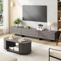Table basse ovale contemporaine écologique gris mat avec plateau ouvert et étagère, idéale pour appartements et hôtels, MOQ 100 pièces