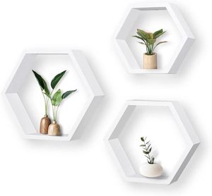 <span class=keywords><strong>Lot</strong></span> <span class=keywords><strong>de</strong></span> <span class=keywords><strong>3</strong></span> étagères flottantes <span class=keywords><strong>hexagonales</strong></span> en bois couleur personnalisée, design moderne du milieu du siècle, pour décoration murale - Product Image 1
