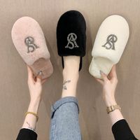 Chaussures d'hiver polyvalentes pour femmes, avec dessus en fausse fourrure de lapin incrusté de diamants, semelle extérieure en TPR, chaudes, à bout fermé, pour usage intérieur/extérieur