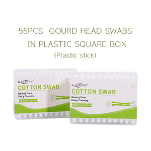 Coton-tiges de haute qualité pour hôtels, double embout en forme de calebasse, 55 pièces, bâtonnets en plastique, avec boîte carrée plate - Product Image 2