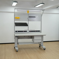 Mesa de Trabajo Eléctrica DETALL ESD con Estantes, Cajones, Iluminación LED y Soluciones de Energía para Ensamblaje Industrial