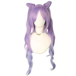 <span class=keywords><strong>Parrucca</strong></span> Cosplay Mengtong nuovo arrivo da Genshin impatto Keqing <span class=keywords><strong>parrucca</strong></span> per donna viola misto grigio chiaro lunghi capelli sintetici lisci - Product Image 3