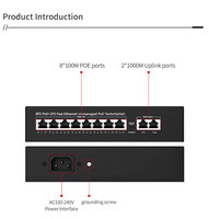 Commutateur PoE VLAN 120W avec 8 ports réseau 10/100 Mbps, capacité de commutation 2 Gbps, 2 ports Uplink, IEEE802.3af/at, alimentation intégrée