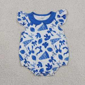 SR3192 rts Combinaison pour bébé fille, motif nœuds bleus, manches volantes, style bulle, vente en gros - Product Image 2