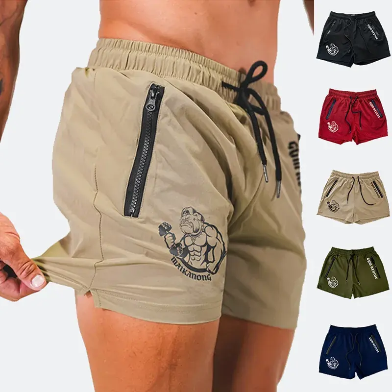 Herren bedruckte Shorts Sommer schnell trocknend doppelseitige Reißverschluss-Taschen Design Laufen Basketball Training Fitnessstudio Shorts