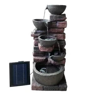 Fontana ad energia solare del giardino esterno della ciotola a cascata con luce principale