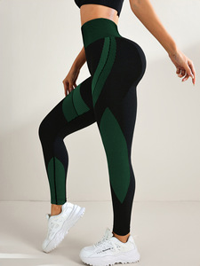 Pantalones de <span class=keywords><strong>Yoga</strong></span> de cintura alta <span class=keywords><strong>para</strong></span> <span class=keywords><strong>mujer</strong></span>, mallas deportivas transpirables sin costuras con bloques de colores, rayas negras largas ajustadas sólidas - Product Image 6