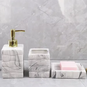 washroom decoration accessory set new 3D square stone surface bathroom sets accessories with marble effect