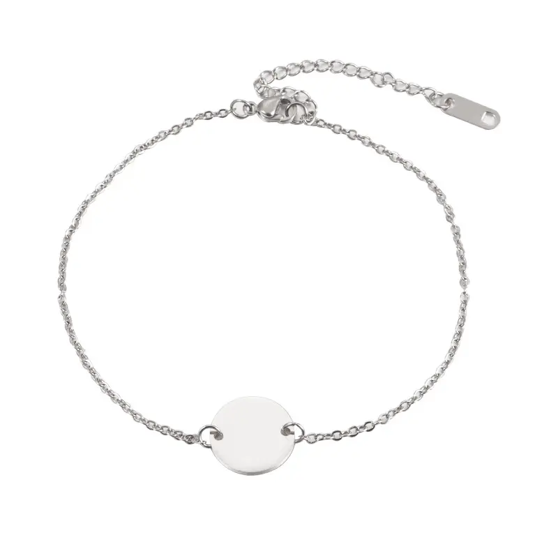 Vente en gros, bracelet ajustable en acier inoxydable plaqué or avec initiales gravées sur mesure pour femme, bracelet à disque et pièce de monnaie