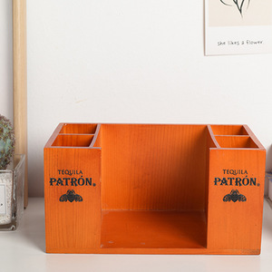Wooden Pen Holder Square <b>Solid</b> <b>Wood</b> Uv Printing Student Office <b>Desk</b> Organizer Storage Box Simple Design - Product Image 3