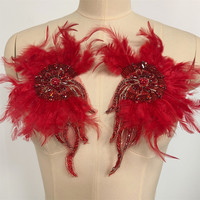 Applique florale 3D perlée de haute qualité avec pompon et strass lourds scintillants pour panneau de corsage, accessoires de décoration de robe de luxe DIY