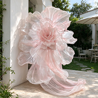 Bunga Organza Pink Raksasa Y-090 dengan Ekor Panjang untuk Dekorasi Latar Belakang Pernikahan, Pintu Masuk Upacara & Photo Booth