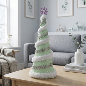 Ivory Felt Petal Layered Tabletop <b>Christmas</b> <b>Cone</b> <b>Tree</b> Glitter Dipped Winter Wonderland Wedding Decor - Product Image 2