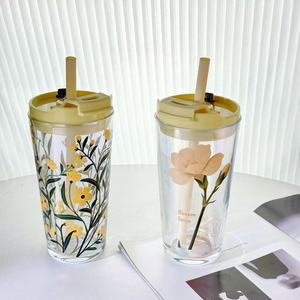 Vaso <span class=keywords><strong>de</strong></span> café <span class=keywords><strong>de</strong></span> gran capacidad con diseño floral simple para niñas, <span class=keywords><strong>de</strong></span> vidrio, para beber directamente, desechable, apto para lavavajillas, <span class=keywords><strong>de</strong></span> alto valor cromático. - Product Image 3
