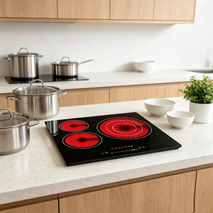 Table de cuisson électrique <span class=keywords><strong>radiant</strong></span> intelligente à 3 zones 6600W, plaque <span class=keywords><strong>vitrocéramique</strong></span> encastrable pour usage domestique et hôtelier - Product Image 3