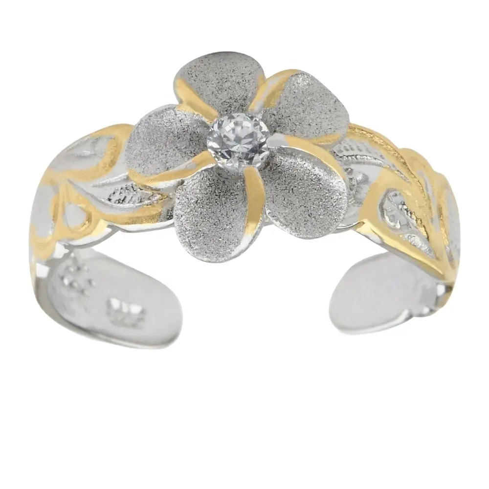 Customized 925 sterling silver hawaiian plumeria flower open toe ring for women