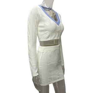 New Fashion Sexy <b>Knitted</b> Navel Sweater Female High Waist Package Hip Skirt Suit Fashion - Product Image 5