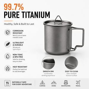 Ultralight Titanium Mug With Lid <b>Folding</b> Handle Camping Cup 380ml 420ml 500ml Pure Titanium <b>Coffee</b> Mug - Product Image 5