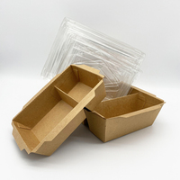 Conteneur alimentaire jetable écologique en papier kraft avec couvercle, boîte à deux compartiments pour restaurants, maison et plus encore