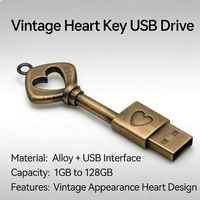 Clé USB 2.0 portable en métal vintage en forme de clé, 8 Go et 128 Go, conservation des données pendant 10 ans, garantie 1 an, nouveau cadeau de mariage